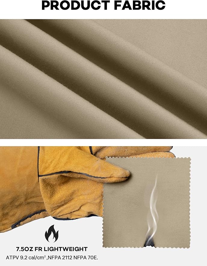 100% Cotton Mens Fr Shirts 7.5oz Flame Resistant Shirts NFPA2112 Men's Fire Retardant Welding Shirts