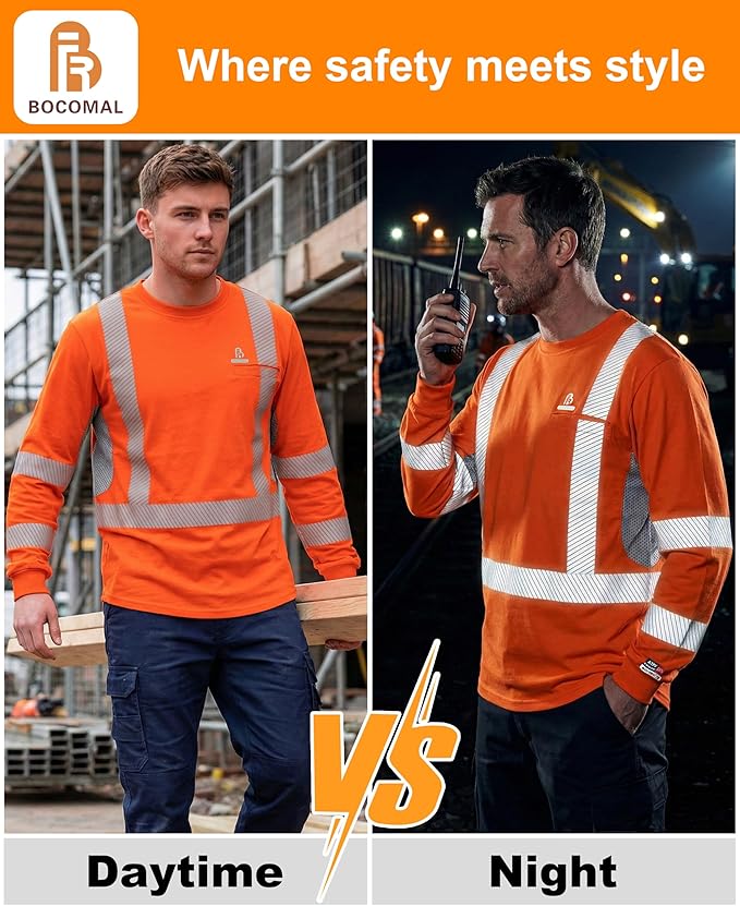 BOCOMAL Reflective FR Shirts High Visibility Summer Vented Mesh Long Sleeve Crewneck Lightweight Flame Resistant Workwear