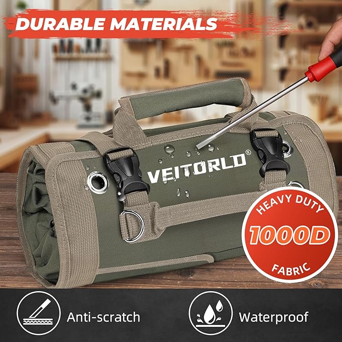 Tool Roll Up Bag, Gifts for Men Dad from Wife Daughter Fathers Day, Portable Tools Box Storage for Men, Heavy Duty Tool Organizer W/Detachable Pouches for Electrician Mechanic Carpenter
