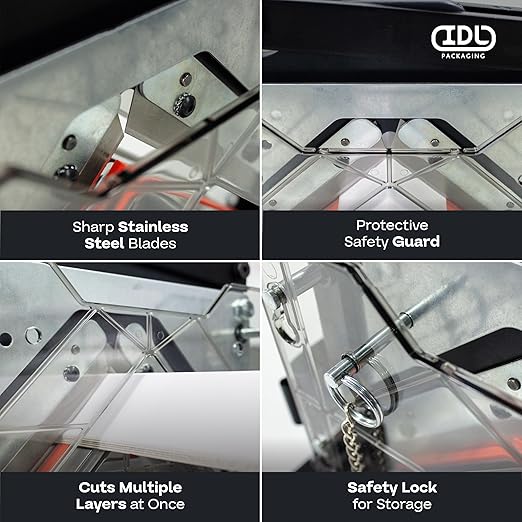 IDL Packaging AC-110 Portable Cutter for Cardboard Edge Protectors up to 4" x 4" x 0.4" Size - Heavy-Duty Tool for V-Board Cardboard Corners of Various Length - Stationary or Fully Portable Use