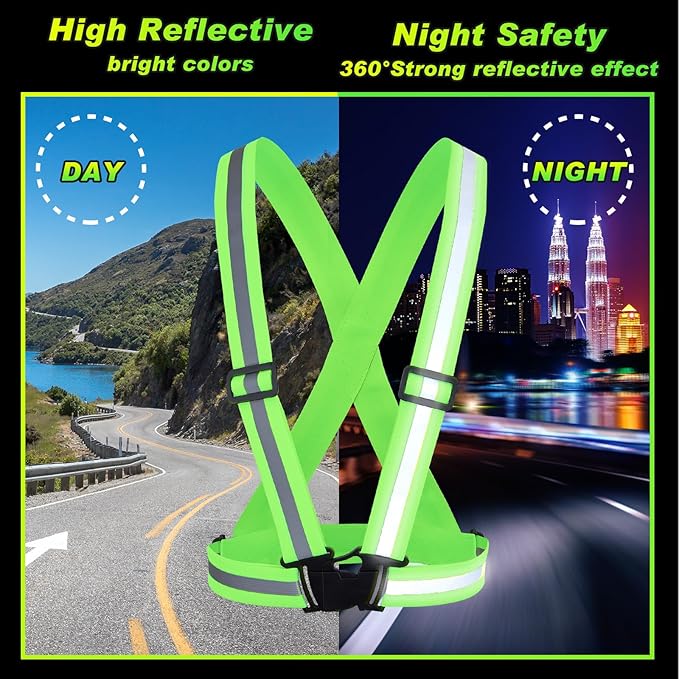 Hercicy 4 Pcs Reflective Vest High Visibility Safety Vests, Adjustable Running Gear Straps Lightweight Reflector for Construction (Green)