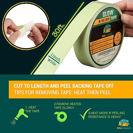 Glow in The Dark Tape – 30ft x 1inch – Premium Industrial Grade Interior and Exterior Luminous Glow Tape to Help See Objects at Night and Outdoors