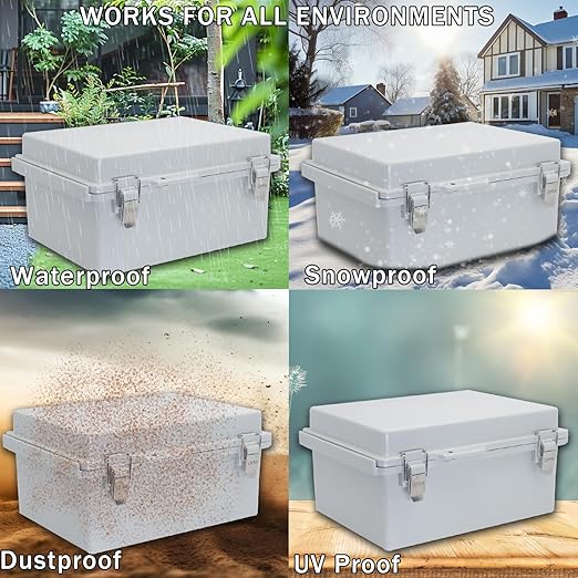 Electrical Box, Outdoor Waterproof Box IP67 Junction Box with Mounting Plate,ABS Plastic Project Box Power Cord Enclosure Grey 11" Dx7.5 Wx5.1 H