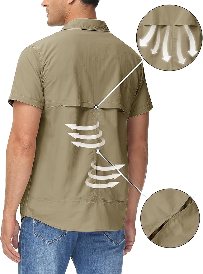 TACVASEN Men's Convertible Long Sleeve Fishing Shirts Lightweight Quick Dry Button Up Tactical Sun Shirts for Safari Hiking