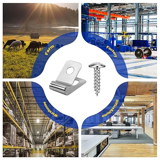 Fence Wire Clamps Agricultural Fencing Mounting Clips, Stainless Steel Wire Clips with Screws for Welded Wire to Wood, Metal or Vinyl Fence (100)
