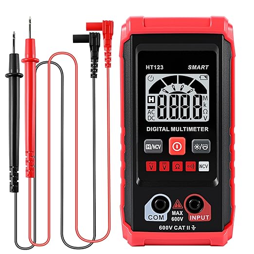 HT123 Digital Multimeter, Automatic AC DC Voltmeter, Non Contact Voltage Tester, Smart Voltage Resistance Tester Multi Meter, Auto-Ranging, Sound & Light Alarms