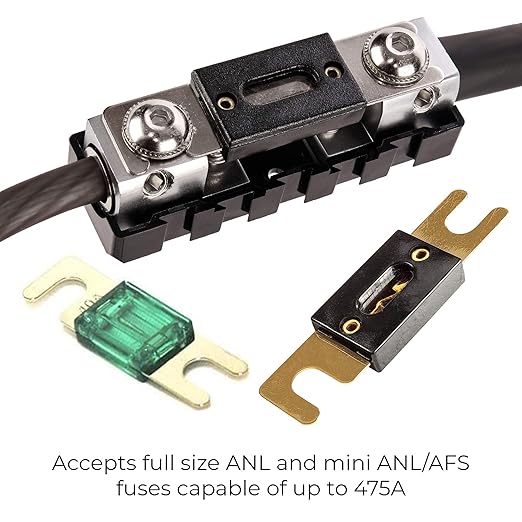 NVX XFMANL 1/0 to 4 Gauge ANL/Mini-ANL Modular Inline Fuse Holder – Linkable Fuse Block with Solid Brass Construction and High-Temp Housing – Car & Marine Audio Circuit Protection