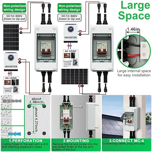 Solar DC Disconnect Switch 40 Amp 500V DC Miniature Circuit Breaker with IP65 Waterproof Box for Outdoor PV Stystem, Rv and Solar Panel