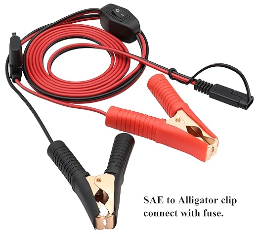 Crocodile Clip Cable 16 AWG Wire Harness SAE to Battery Alligator Crocodile Clip12V DC Extension Cord with Switch and Fuse Box Quick Connect/Disconnect Snap Action Cable(2.4m/7.8ft -Fuse Box)