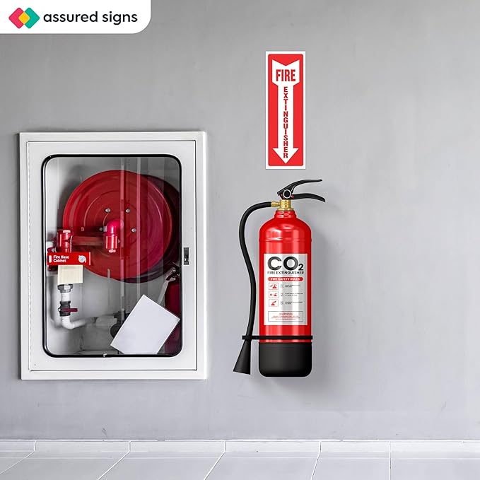 Fire Extinguisher Signs, Safety Sign Sticker - 8 Pack - 4" X 12" - 5 Mil Vinyl Bright Red and White Colors - Durable Self Adhesive, Weatherproof & UV Protected Ideal for Home, Office or Boat