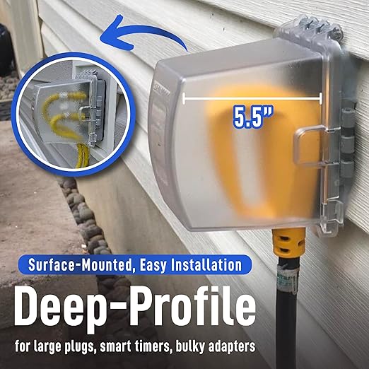 Sealproof 1-Gang Extra Deep Weatherproof in Use Outdoor Duplex Outlet Cover with Box Kit, Lockable, UL Extra Duty Compliant, 18 Configurations