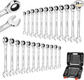 HORUSDY 24-Piece Ratcheting Wrench Set | Metric and SAE | Ratchet Combination Wrenches Set with Organizer | 72-Tooth | Chrome Vanadium Steel | 6-18 mm & 1/4” to 3/4“ (24-Piece)