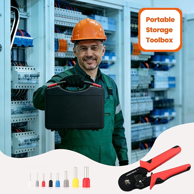 AWG 23-7 Ferrule Crimping Tool Kit with 1800PCS Connectors, Self-Adjustable Ratchet Crimper Pliers for Wire Ferrule End & Ring Terminals, Electrical & Automotive Crimping Tool