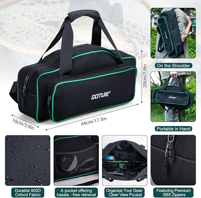 Goture Fishing Poles and Reels Combo - Green Telescoping Fishing Rod Portable Travel Kit with Carrier Bag for Freshwater Saltwater