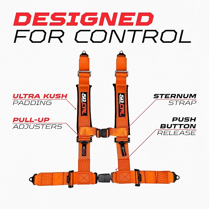 1pc 4 Point Harness for Bucket Seat, Push Release, 10 Color Options, Racing Harness, Race Car, Off Road, UTV, RZR (3in Orange)