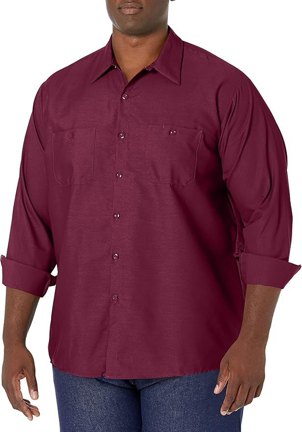 Red Kap Men's Long Sleeve Industrial Work Shirt | Moisture Wicking Button Up, Wrinkle Resistance Fights Fading & Stains
