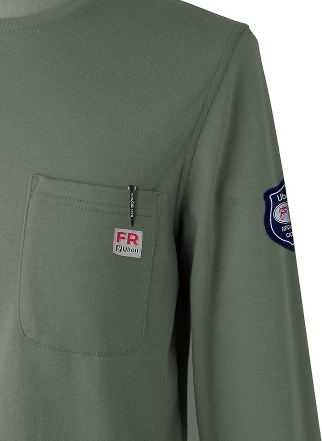 Ubon FR Shirts for Men Welding Shirt Flame Resistant Long Sleeve Work Shirts 6.5 Oz FR Clothing