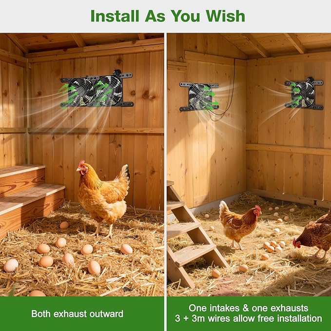 Solar-Powered Exhaust Fan with Battery & Smart Sensing – 25W Solar Panel, 2 * 4.7" Fans, 3 Modes, IP65 Waterproof | Ideal for Chicken Coop, Dog House, Shed, Greenhouse, Outside