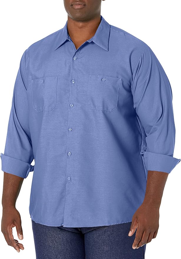 Red Kap Men's Long Sleeve Industrial Work Shirt | Moisture Wicking Button Up, Wrinkle Resistance Fights Fading & Stains