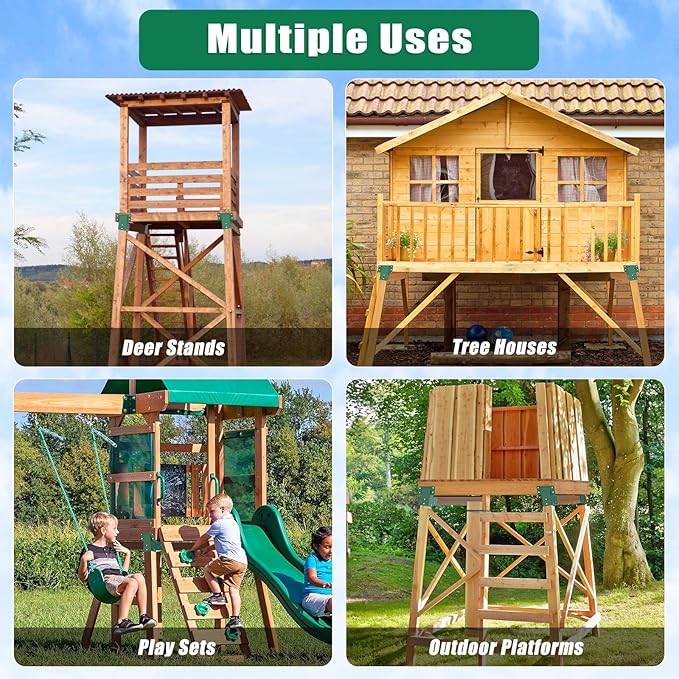 BeneLabel 4Pack Deer Blind Brackets 4x4 Heavy Duty Deer Stand Bracket Compound Angle Brackets for Tree Stand, Raised Platform, Tree House, Swing Set, Deers Station