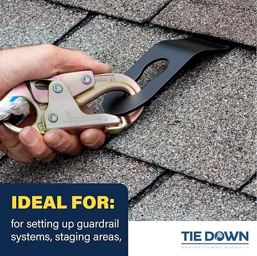 Tie Down Hitch Clip Roof Anchor 3-Pack – Roofing Anchors for Roof Safety & Fall Protection | Reusable Roof Harness Connection Points for Wood Roofs | Black Finish