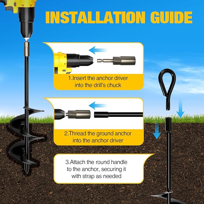 MIXC 30 Inch Heavy Duty Ground Anchors Screw in, 4 Pack Spiral Trampoline Stakes with Straps, Drill Adapter and Upgraded T-Wrench, 2.76'' Wider Blades for Swing Set, Shed, Carport, Mobile Home