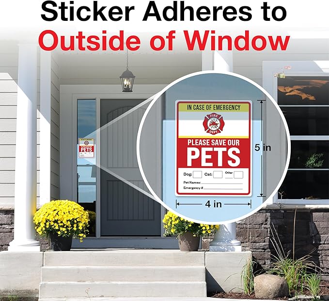 Pet Alert Safety Fire Rescue Sticker, 4" x 5" 6pk - Emergency Pet Inside Decal - in Case of Danger Home Window Door Sign