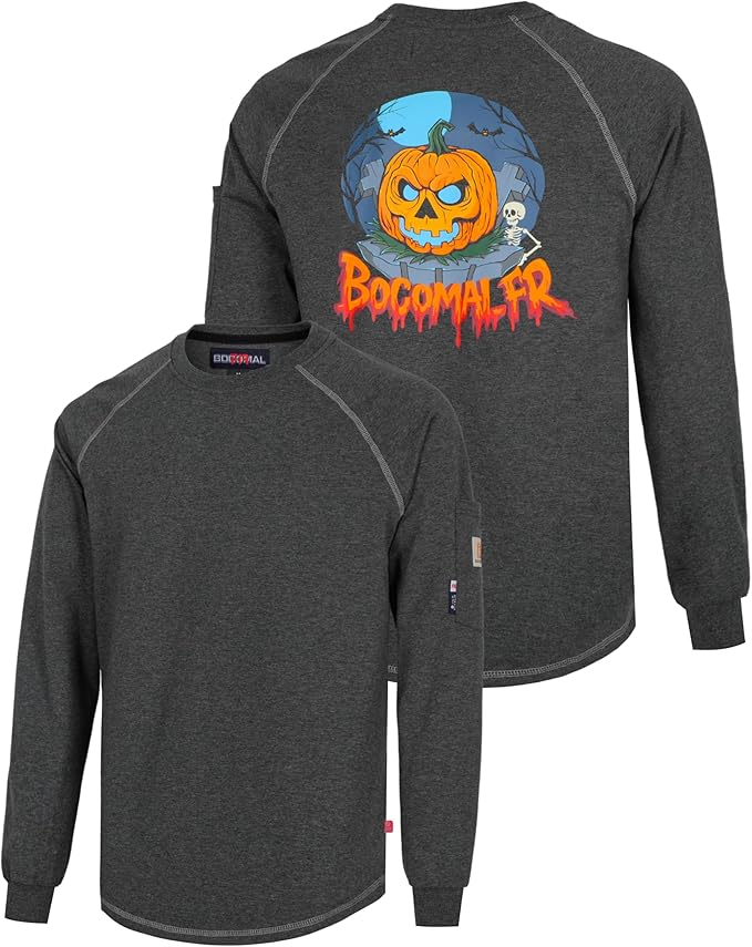 BOCOMAL FR Shirts Heather Series 6oz Flame Resistant T Shirt NFPA2112 CAT2 Fire Retardant Crew Work Shirt