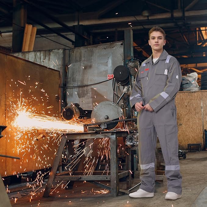Flame Resistant FR Hi Vis Coveralls for Men NFPA 2112 Complied 7oz Overall for Men Reflective Tape 6 Pockets Coverall