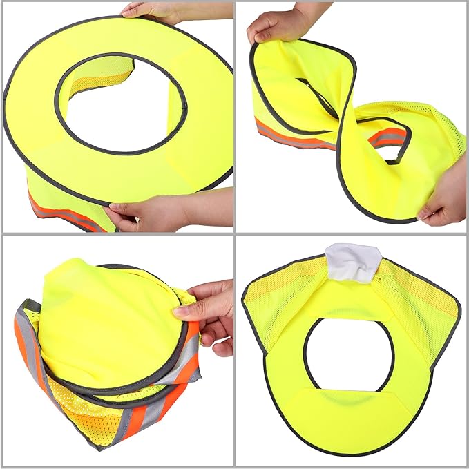 SATINIOR 2 Pcs Sun Hard Hat Neck Protection High Visibility Full Brim Mesh Sun Protection and Neck Gaiter Bandana Face Scarf for Construction Helmet Hard Hat Accessories, Reflective(Yellow)