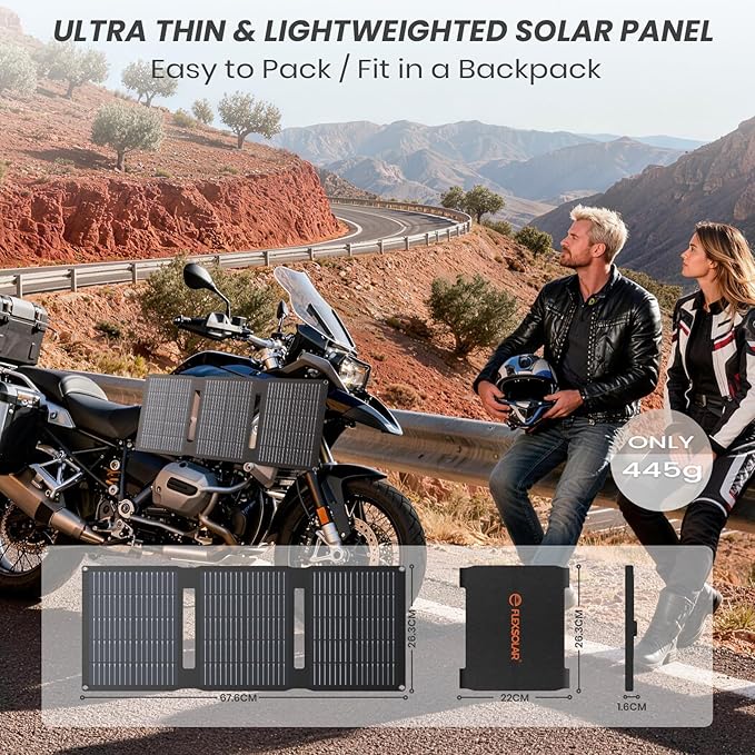 FlexSolar 28W Foldable Solar Panel Trickle Charger Maintainer Kits - 12V DC & QC3.0 USB Output with Built-in Controller, Includes Cigarette Lighter, Alligator Clips, O-Rings，OBDII Connector