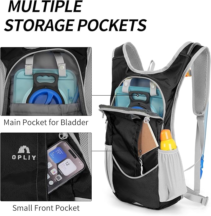 Hydration Backpack with 2L Bladder – Durable Lightweight Water Pack for Running, Hiking, Biking – Fits Men, Women, Youth
