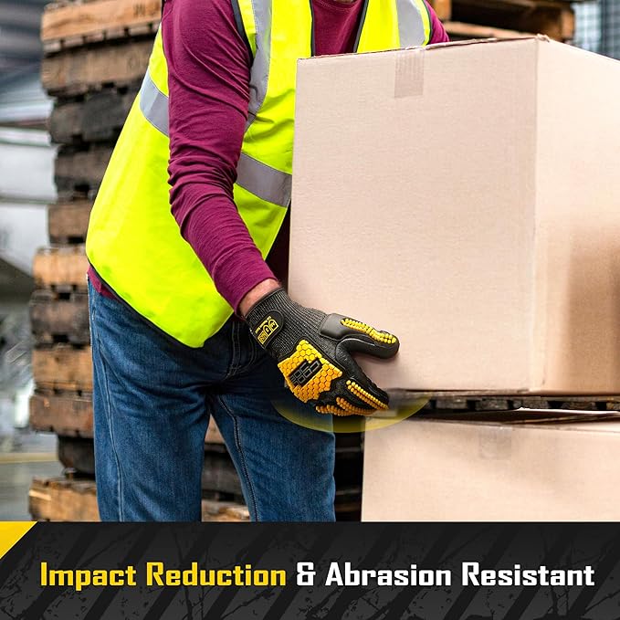 COOLJOB A6 Cut Resistant Anti Vibration Work Gloves Men, TPR Impact Reduce Mittens, Palm Rubber Patch Shock Absorption, M-2XL
