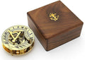 THOR INSTRUMENTS Solid Brass Sundial and Compass in Hardwood Box - Polished Brass Sundial Compass Rustic Vintage Home Decor Gifts
