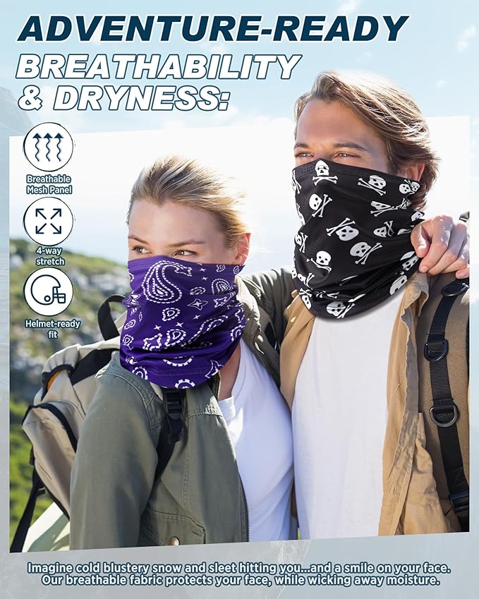 Cuffbow 12 Pack Neck Gaiters Face Mask Bandana Balaclava for Men Women Cooling Neck Gaiter Summer UV Sun Protection Scarf