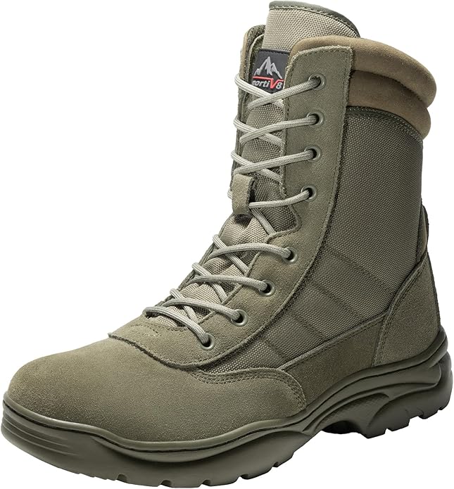 NORTIV 8 Men's Military Tactical Work Boots Side Zipper Leather Motorcycle Combat Boots Trooper