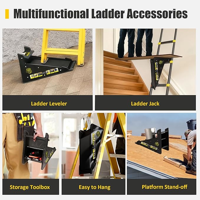Stable Platform Ladder Leveler - Ladder Levelers for Extension Ladders with Storage for Uneven Surfaces (Regular Black)
