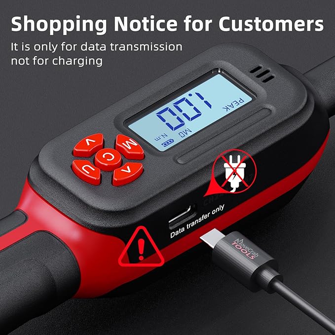 1/4" Digital Torque Wrench, 0.7-15 Ft.lb/1-20 N.m, ±2% Accuracy, LED Display, USB Data Storage, 4 Units, Two modes, Triple Alert, Precision Torque Tool, Red