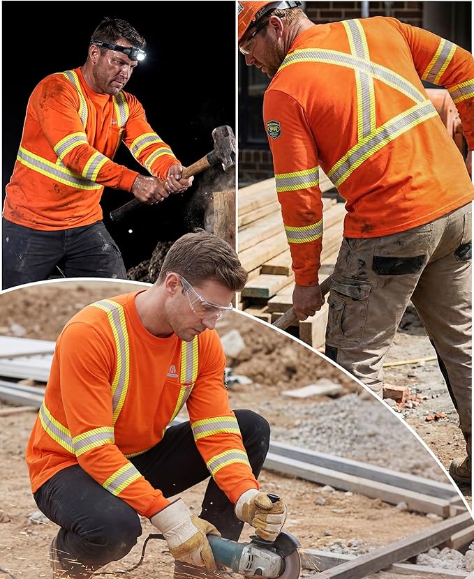 BOCOMAL FR Hi-Vis Shirts 6oz Lightweight High Visibility Reflective Flame Resistant/Fire Retardant Shirt Men's Safety Shirts