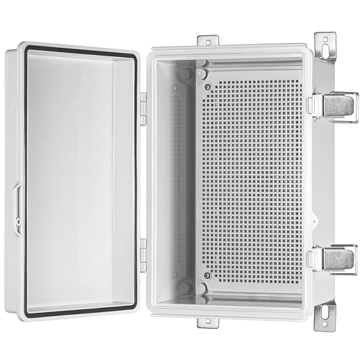 Waterproof Electrical Junction Box IP67 ABS Plastic Enclosure with Hinged Cover with Mounting Plate, Wall Brackets (Grey Cover, 11.4"×7.5"×5.5")