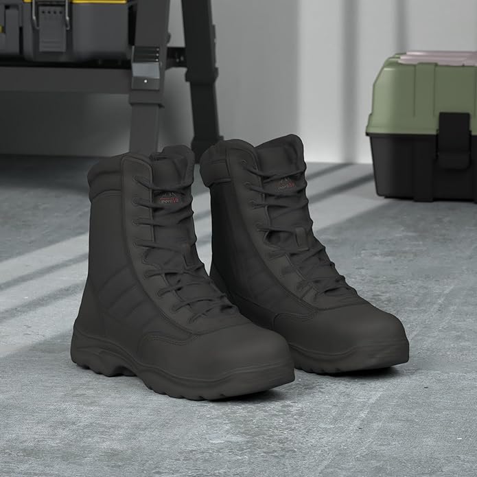 NORTIV 8 Steel Toe Boots for Men Safety Industrial & Construction Military Work Boots Slip Resistant ASTM F2413-18, TROOPER-STL