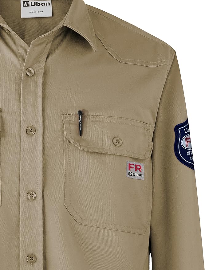 Ubon FR Shirts for Men Flame Resistan Welding Shirt FRC Work Shirt Long Sleeve Welder Shirts 7.5 Oz