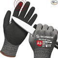 Schwer 12 Pairs ProGuard Highest Level Cut Resistant Work Gloves PR3326 for Extreme Protection，ANSI A9 Cut Gloves with Reinforced Thumb, Non Slip, Breathable, Durable, Touch-screen, Black (M