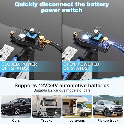 Battery Disconnect Switch, Heavy Duty Battery Shut Off Switch, General High Current Master Battery Power Cut Isolator Kill Switch, Battery Kill Switch for Car, RV and Boat (1)