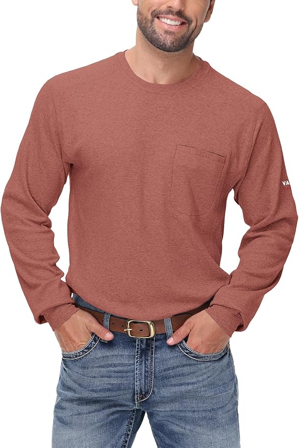 FR Shirts for Summer Crew T-Shirt 5.5OZ Heather Jersey Flame Resistant Long Sleeve Crew T Shirt CAT2