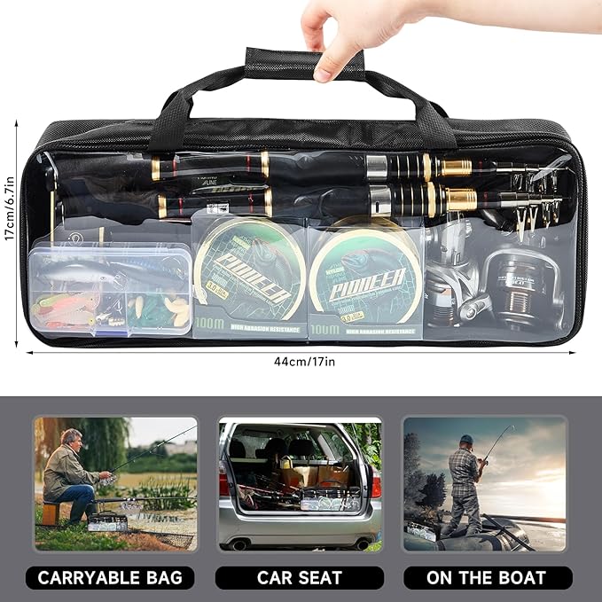 Telescopic Fishing Rod and Reel Combo, 2PCS 5.9FT Collapsible Fishing Pole Set with Pre-Loaded Spinning Reel Lures and Carrier Bag, Saltwater Freshwater Fishing Gear for Adults