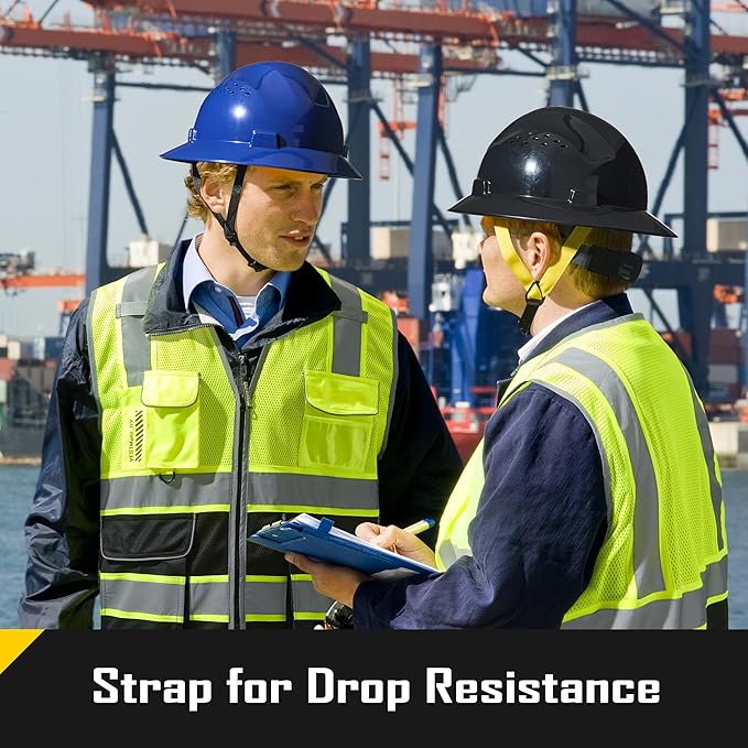 COOLJOB Full Brim Hard Hat, OSHA Construction Work Approved, HDPE Safety Helmet with 4 Point Adjustable Ratchet Suspension, Class E, G & C