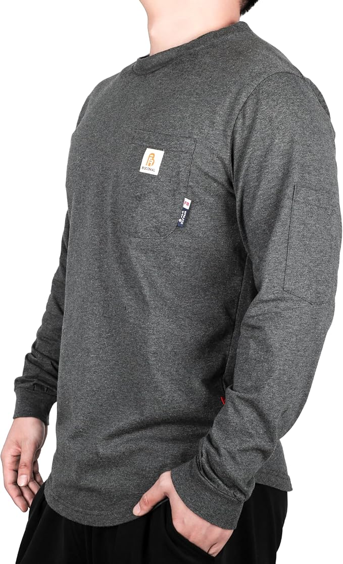 BOCOMAL FR Shirts for Men Melt Pocket Lightweight Crew T-Shirt NFPA2112/CAT2 Fire Resistant Work Shirt