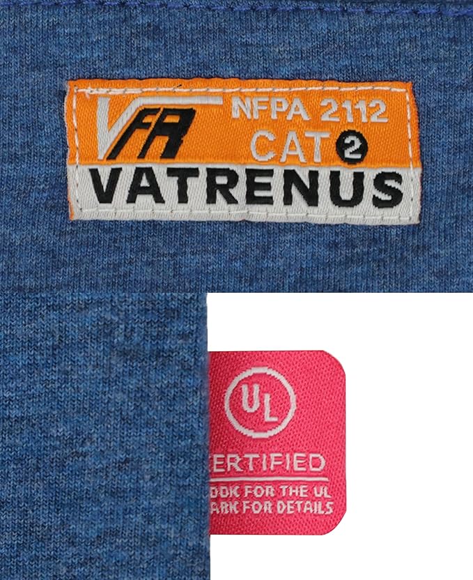 VATRENUS FR Shirt for Men Crewneck Midweight Utility Pocket Fire Resistant Long Sleeve Work Shirts NFPA2112 CAT2