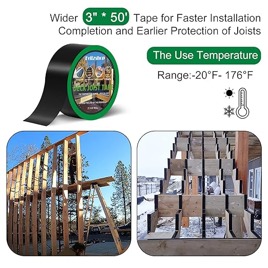 Joist Tape Deck Flashing Tape Butyl Tape 3" x 50' Upgraded Widening Weatherproof Deck Joist Tape for Flashing Deck Joists Building Joists and Beams, Anticorrosive(2 Rolls)